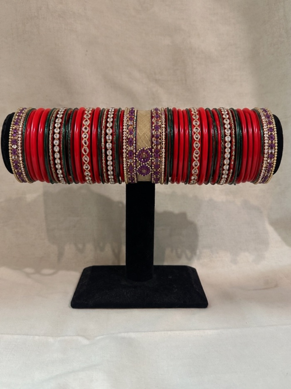 Red, Green & Gold Rhinestone Bracelet Set – Size 2.4